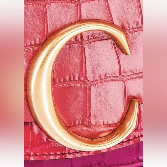 CHLOE  Mini C Tricolor Croc Embossed Leather Shoulder Bag in Graphic Pink NWT - Picture 6 of 10